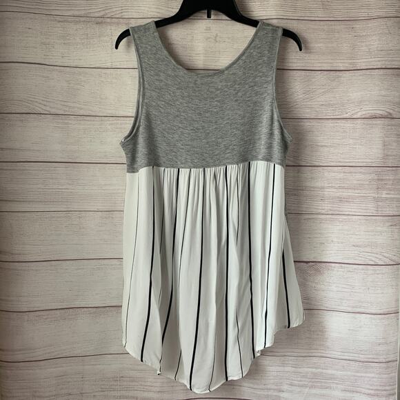 Potter's Pot Gray and White Striped Tank Top Hi Low Hem Size Large - Picture 4 of 10
